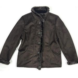 Liz Claiborne Coat Women’s XL Chocolate Brown Faux Fur Button Front Jacket